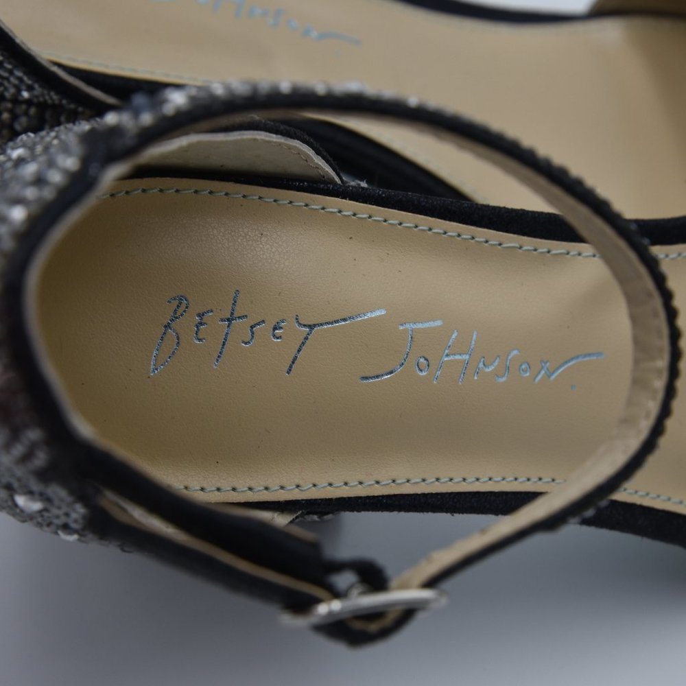 Betsey Johnson Mari Block Heel Sandals, Black, Rhinestones, Women's Size 6 Wide - Picture 8 of 13